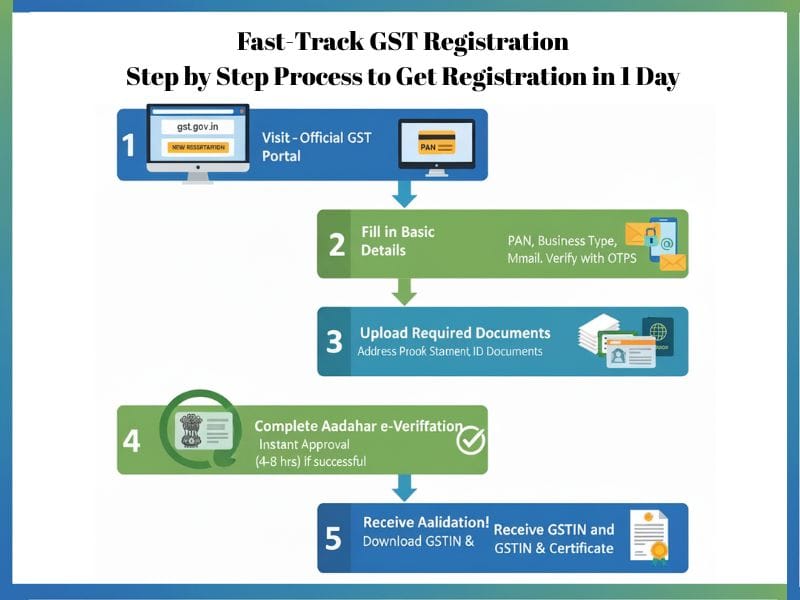 GST Registration in 1 Day – Fastest Way to Get Your GST Number Online in 2025 3 Fast Track GST Registration Step by Step Process to Get Registration in 1 Day 1